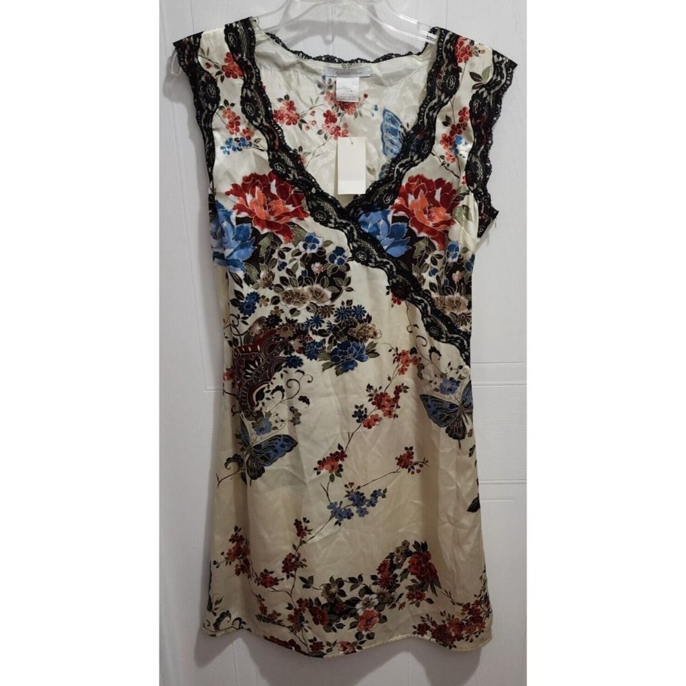 NEW Charlotte Russe Y2K Style Women Sleeveless Satin Dress Lace Trim Floral Sz L
